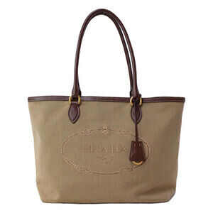 Prada Logo Jacquard Tote Bag beige canvas brown